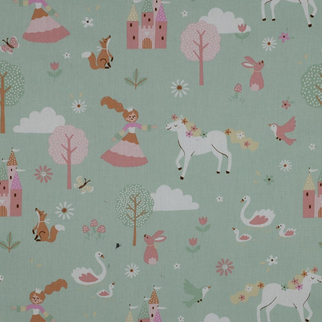 Tecido Poplin Castles Mint