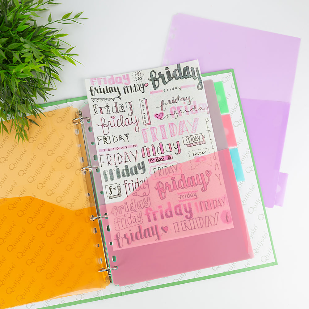 Kit 5 Separadores A4 Pastel com bolsa