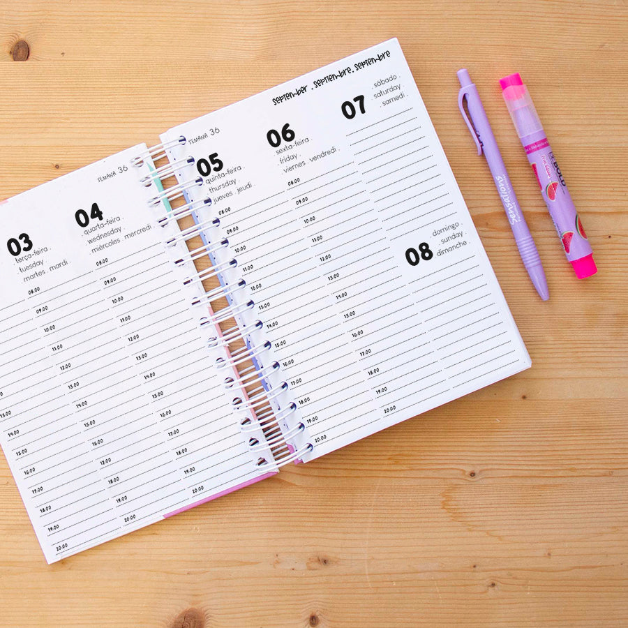 Agenda A5 Semanal 2025/2026 Capa Dura DOTS LAVANDA*