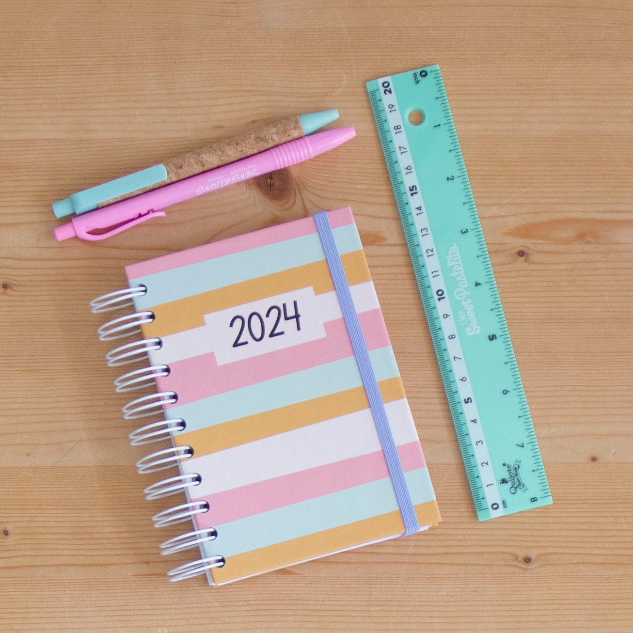 Agenda A6 Semanal 2024 Capa Dura PASTEL STRIPES Blue