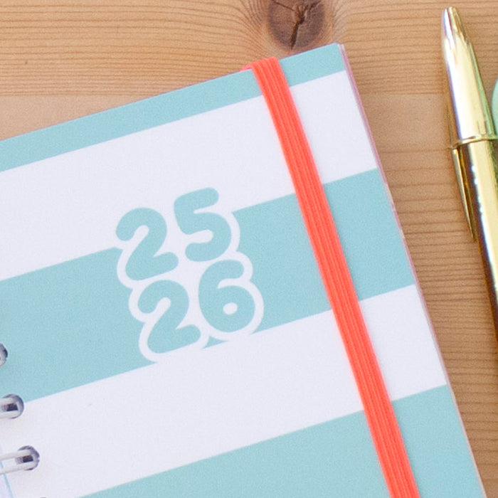 PRÉ-VENDA Agenda A6 Diária 2025/2026 Capa Dura MINT STRIPES