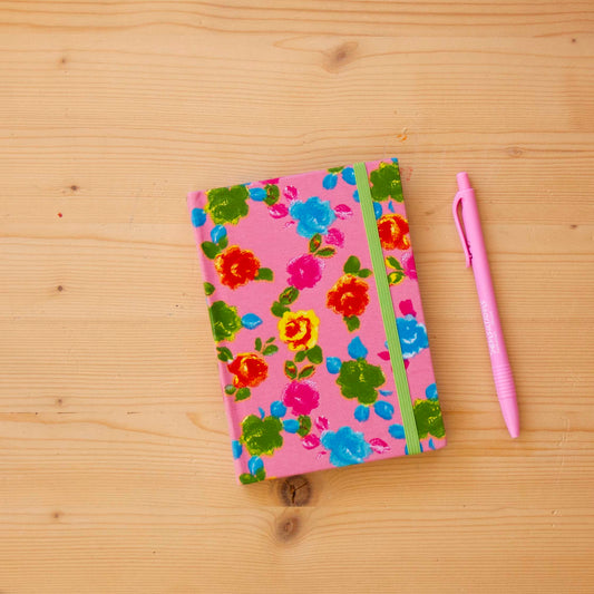 Caderno A6 tecido Pink Flowers