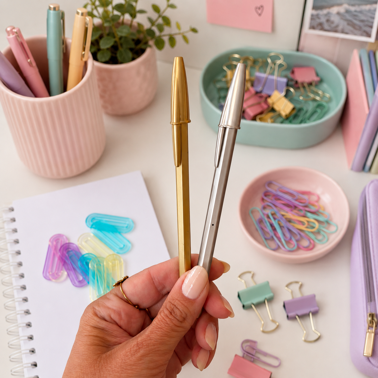 Kit 2 Canetas Bic Cristal Glacé DOURADA/PRATEADA