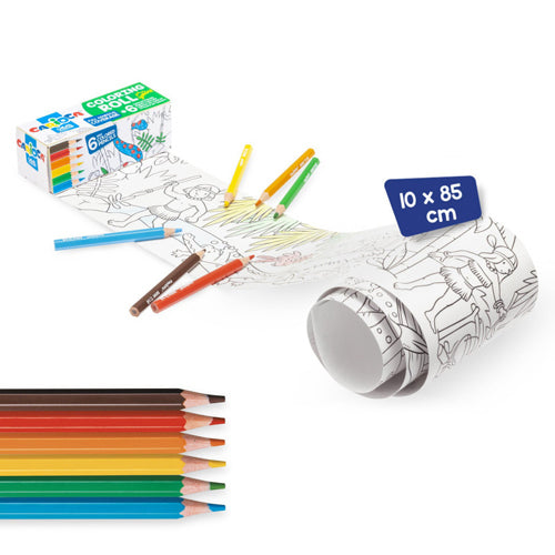 Kit Mini Rolo Colorir e lápis de Cor Selva