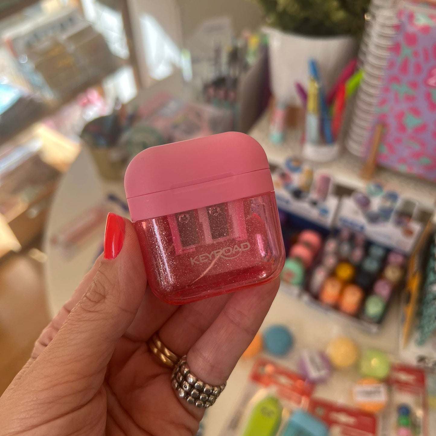 Afia duplo com depósito Keyroad Glitter Rosa