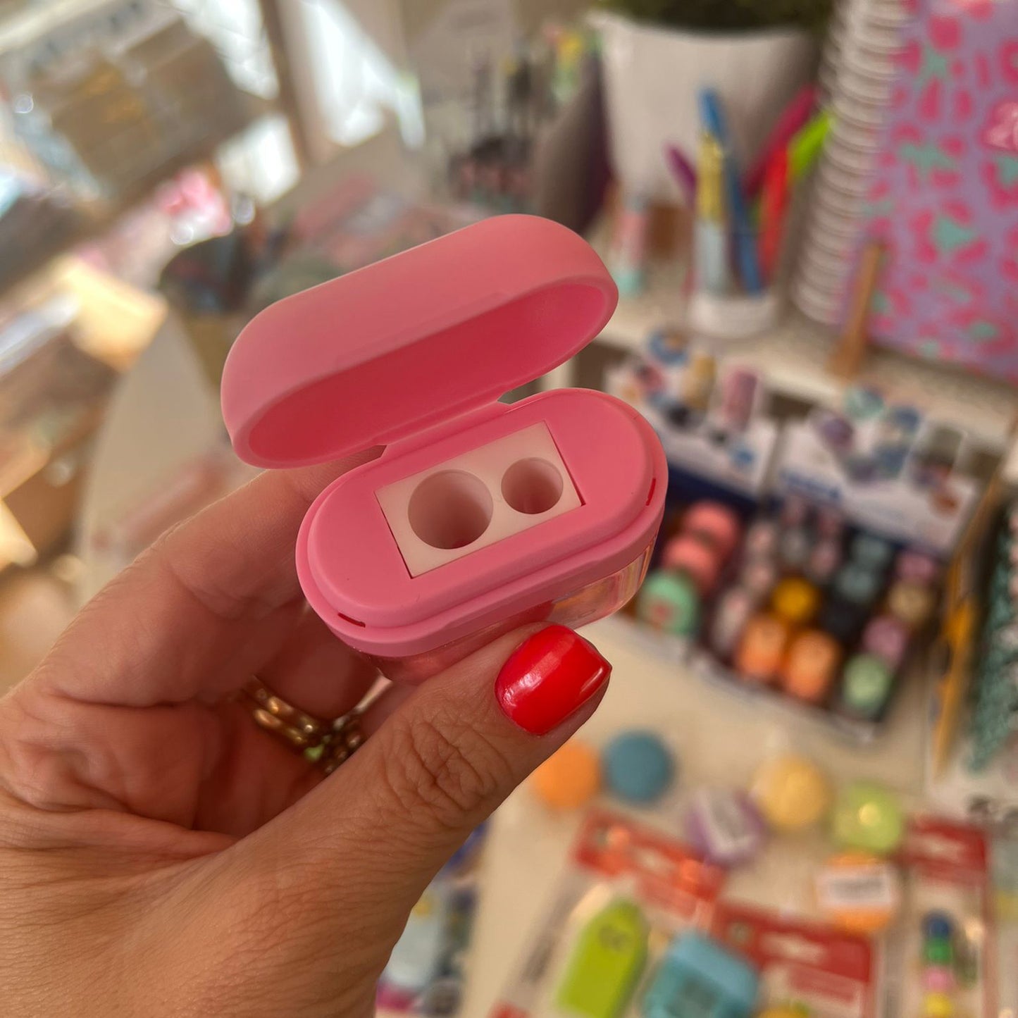 Afia duplo com depósito Keyroad Glitter Rosa