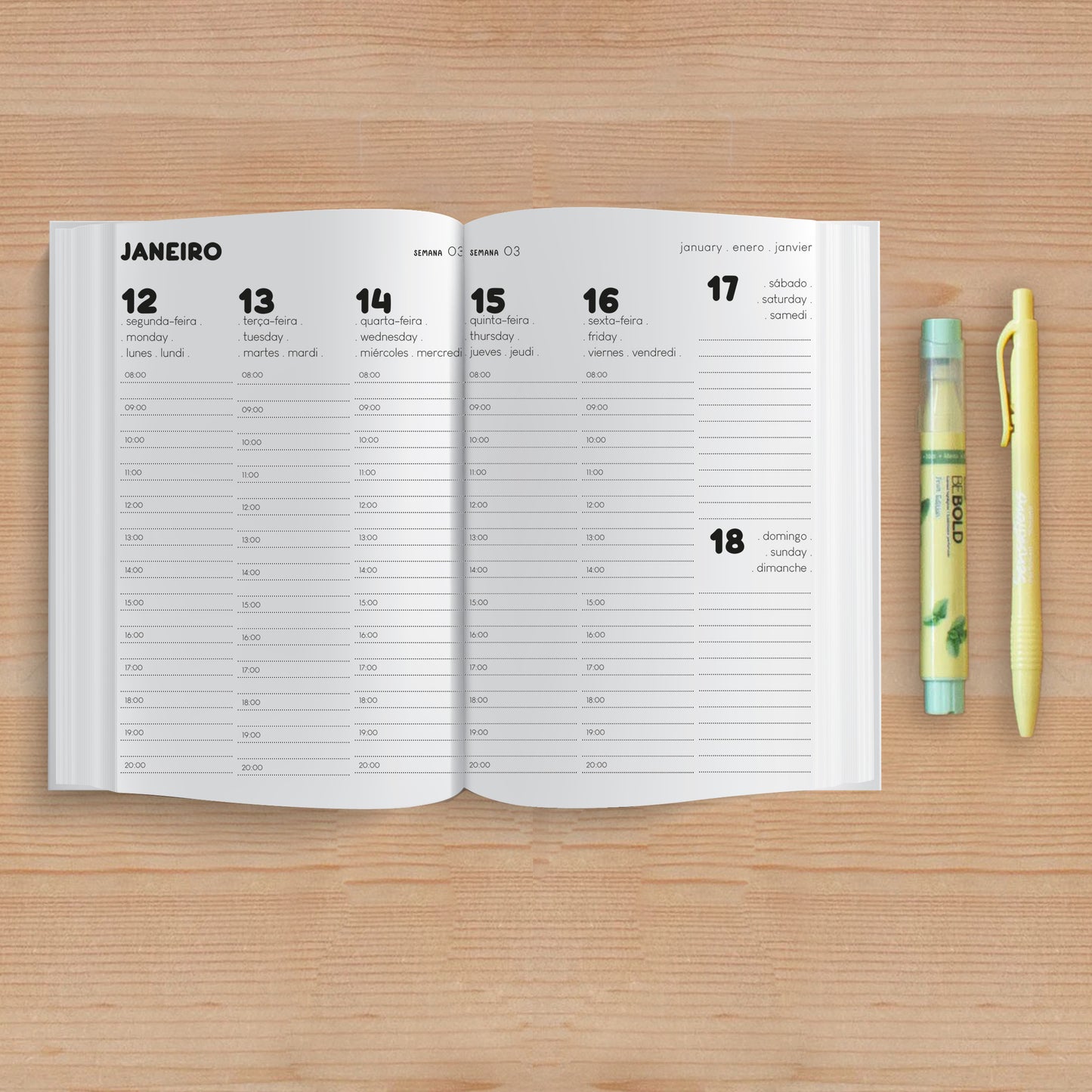 Agenda A5 Semanal 2026 Tecido 1014