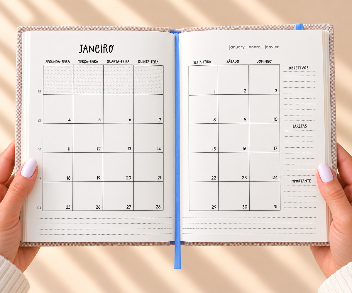 PRÉ-VENDA Agenda A6 Semanal 2027 Tecido 1000
