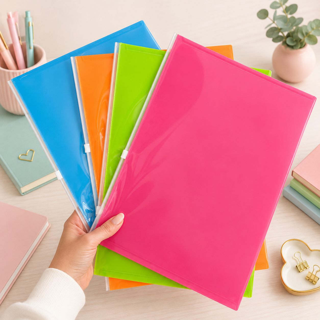 Kit 4 Bolsas Envelope A4 com fecho 4 cores