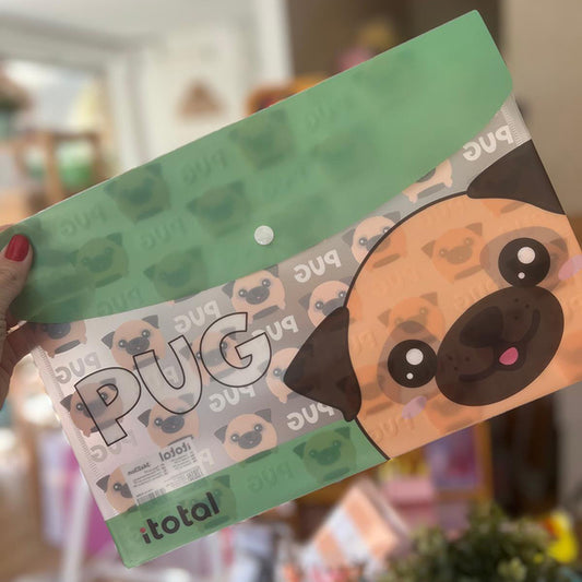 Bolsa Envelope A4 com mola PUG Cãozinho