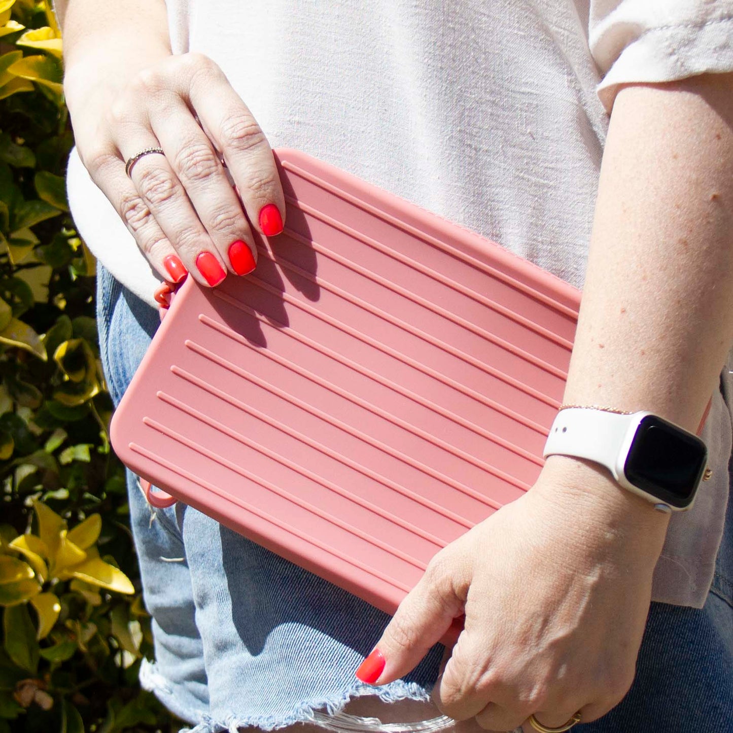 Bolsa Grande Silicone Rectangular Rosa Goiaba