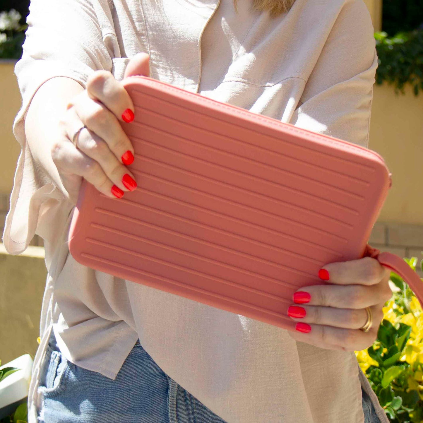 Bolsa Grande Silicone Rectangular Rosa Goiaba