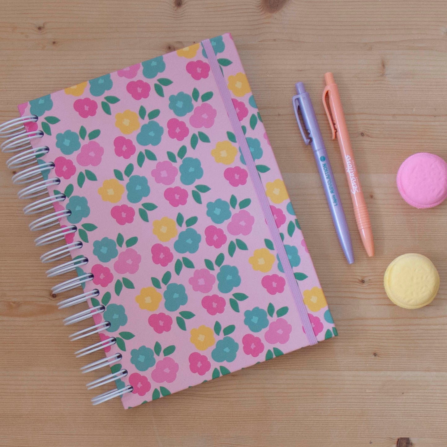 Caderno 17 x 24,5 cm (pautado) PINK FLOWERS