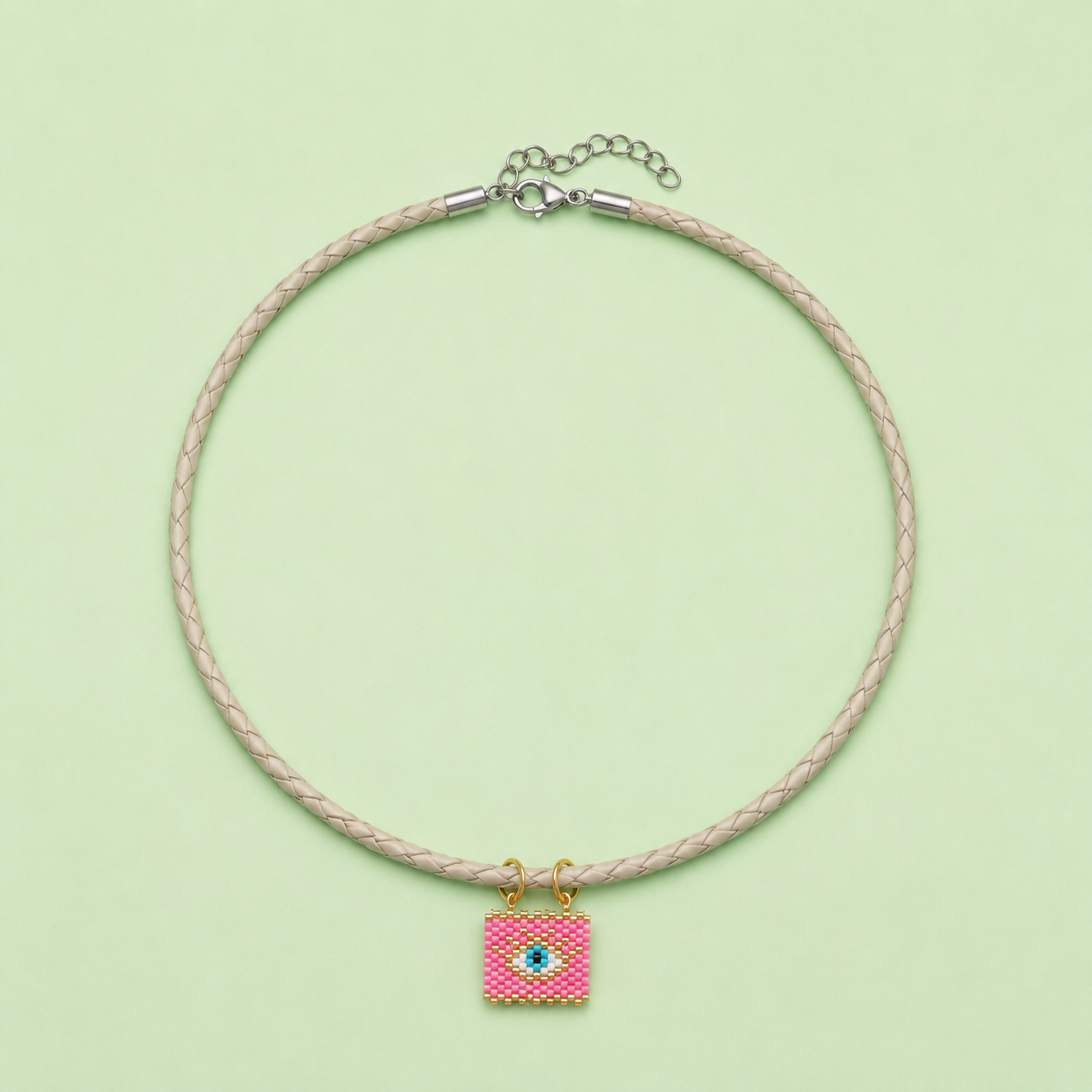 Colar com pendente em missangas OLHO TURCO ROSA