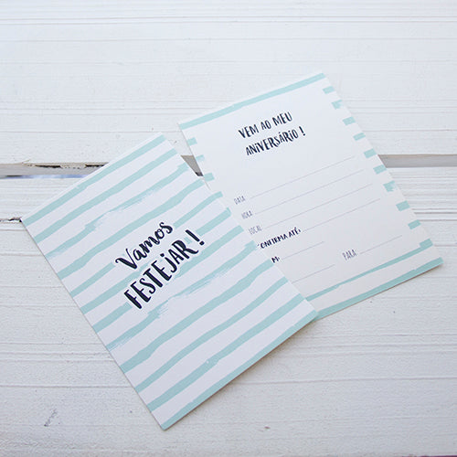 Kit 10 Convites Aniversario BLUE STRIPES