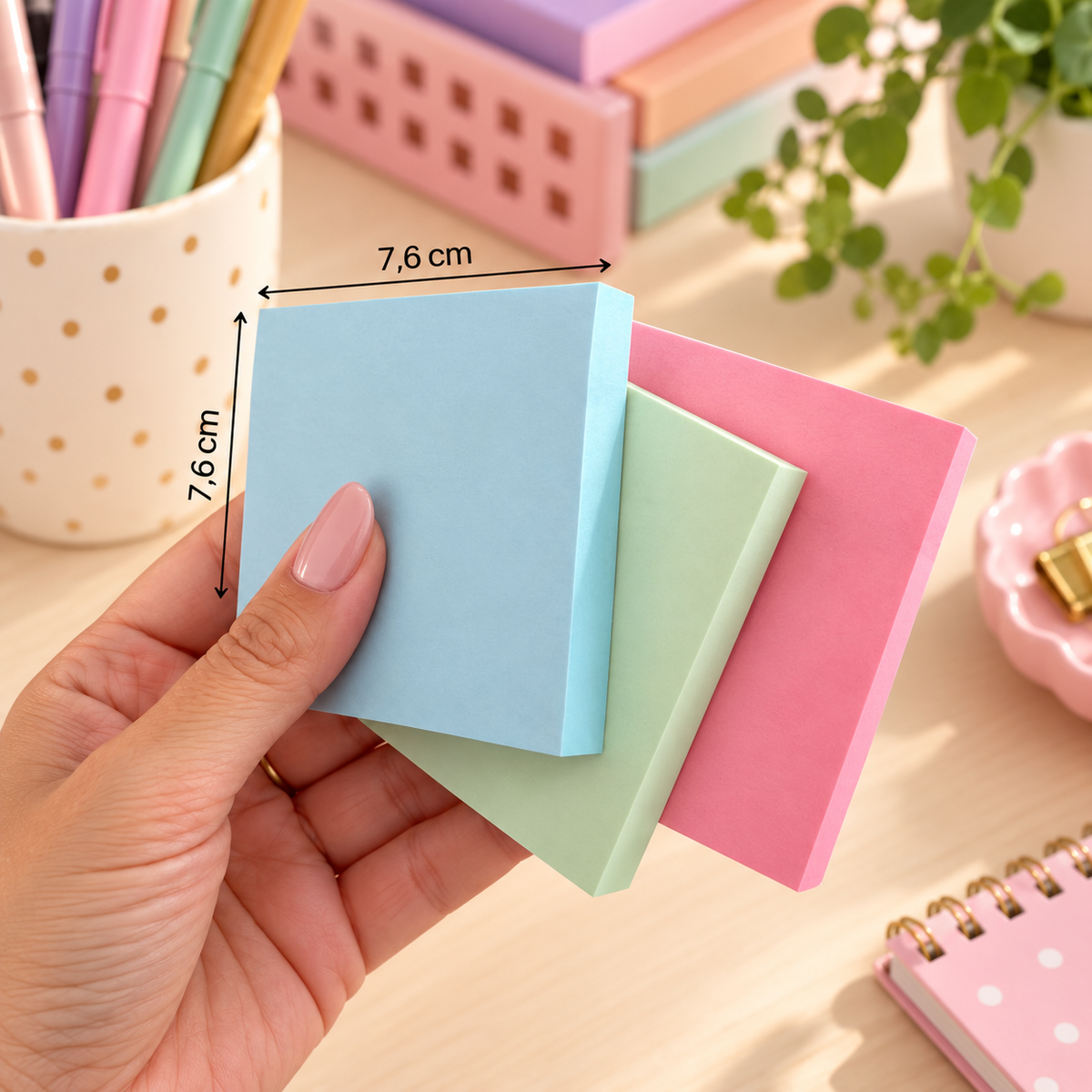 Kit 3 Sticky Notes 78x78mm 100 Folhas Pastel