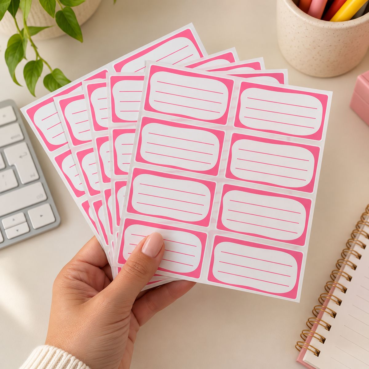 Kit 40 Etiquetas Autocolantes Simples Rosa (6,4 x 3,5 cm)