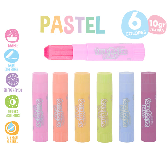 Kit 6 Sticks Tempera Sólida Pastel