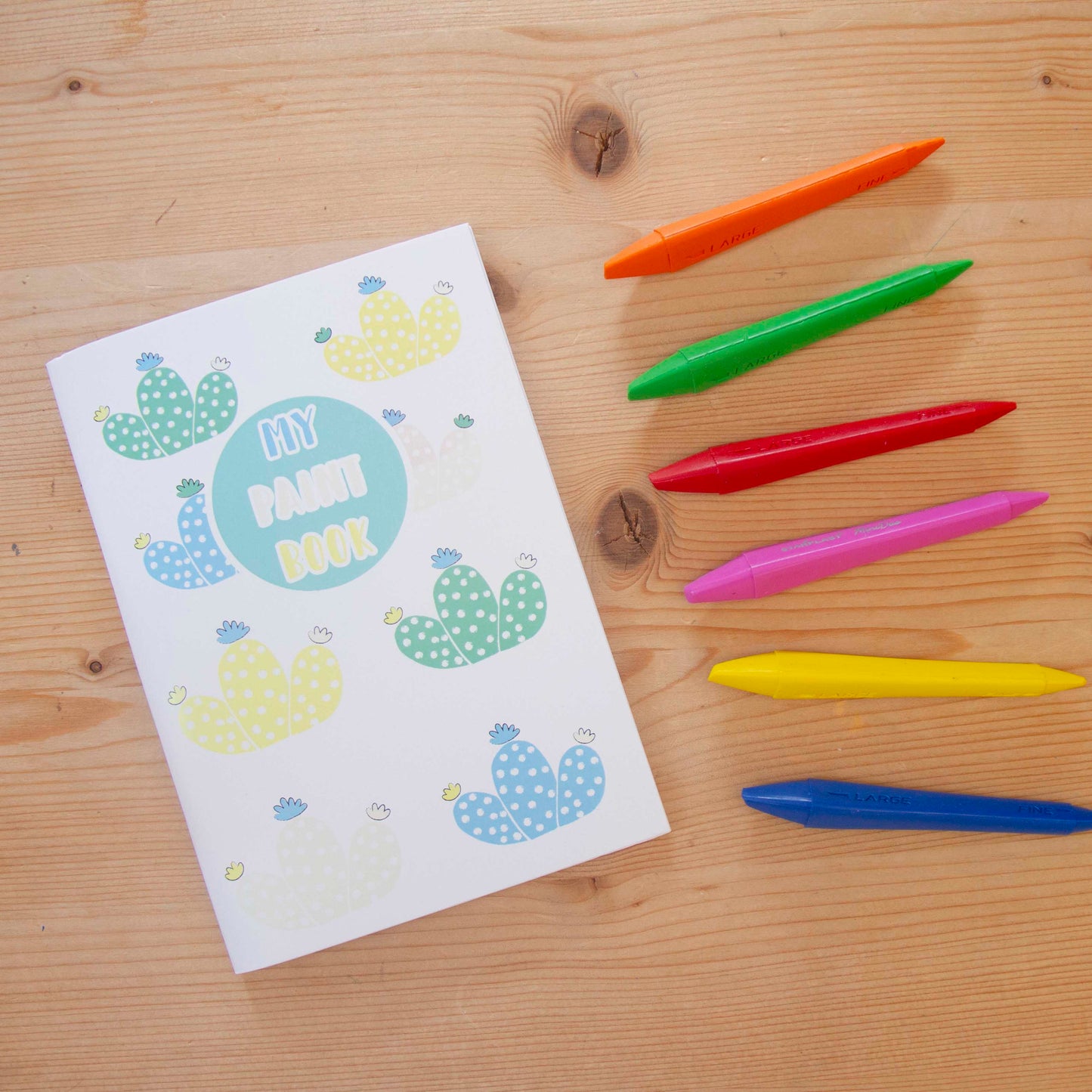 kit Paint Book A6 & 6 Lápis de cera Duo CACTUS
