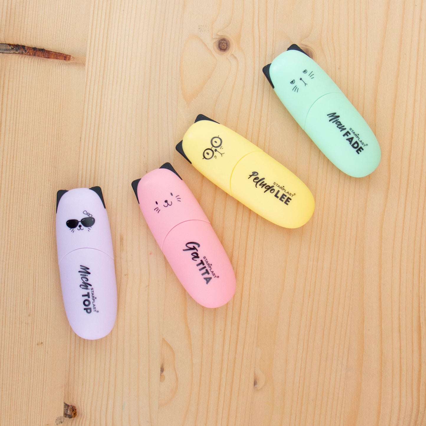 Kit 4 Marcadores Mini Pastel Gatinhos