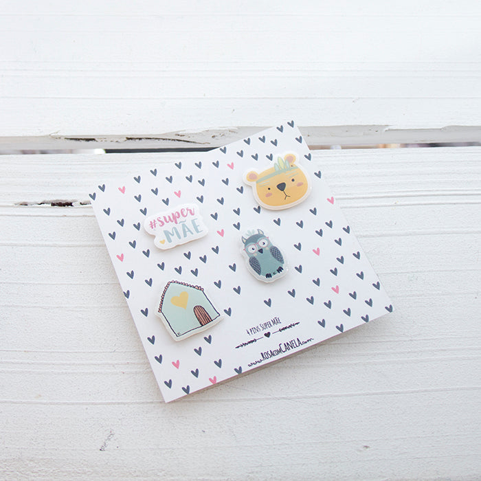 Kit 4 Pins Super Mãe Amarelo