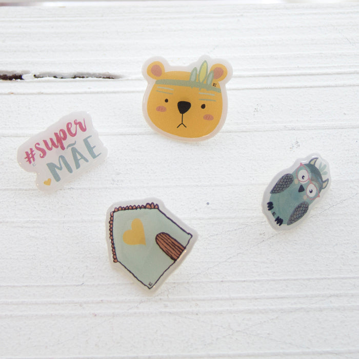 Kit 4 Pins Super Mãe Amarelo