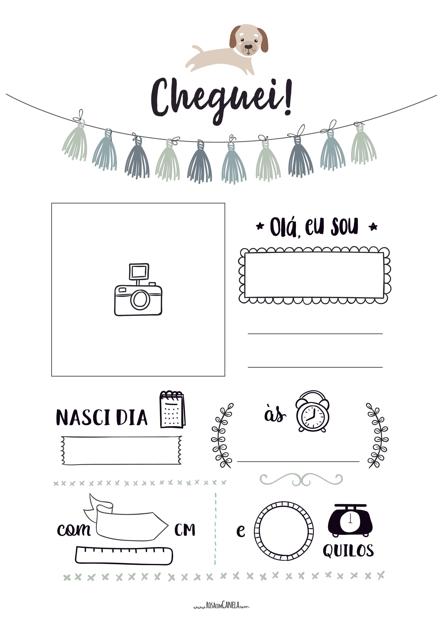Póster de nascimento A4 Cheguei! Dog Blue