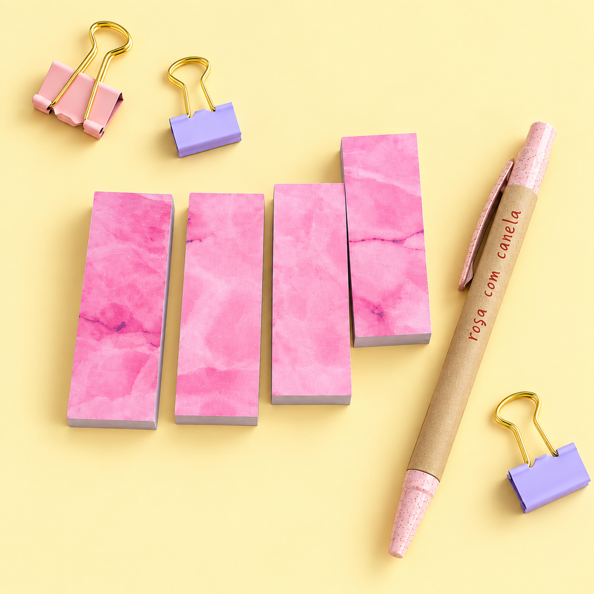 Kit 4 Sticky Notes 25x74mm Marble Pink