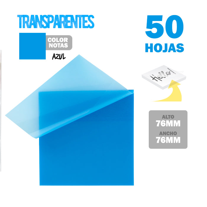 Sticky Notes (76x76 mm) Transparente Azul