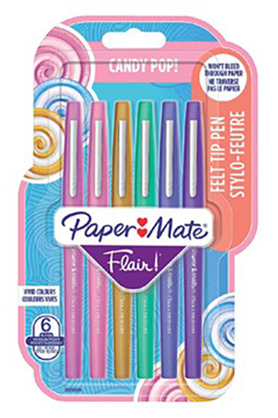 Kit 6 Canetas Marcador de cor Paper Mate Candy Pop