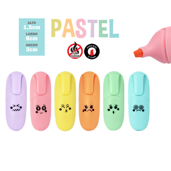 Kit 6 Marcadores Mini Pastel Carinhas
