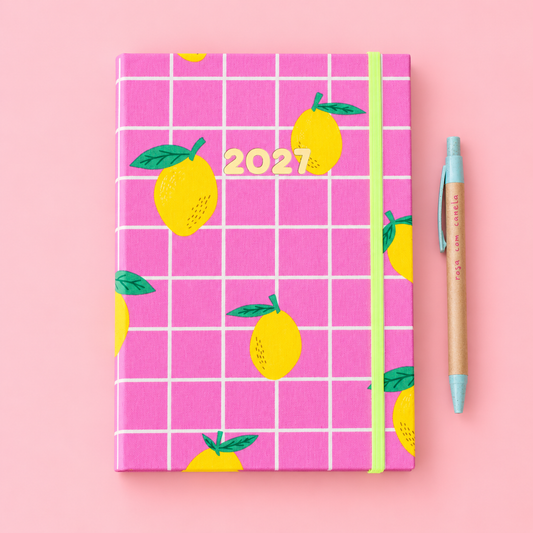 PRÉ-VENDA Agenda A5 Semanal 2027 Tecido 1025 (Lemons)