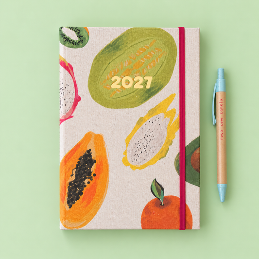 PRÉ-VENDA Agenda A5 Diária 2027 Tecido 1026 (Fruits)