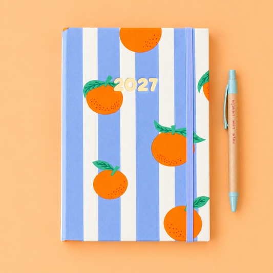 PRÉ-VENDA Agenda A5 Semanal 2027 Tecido 1028 (Oranges)