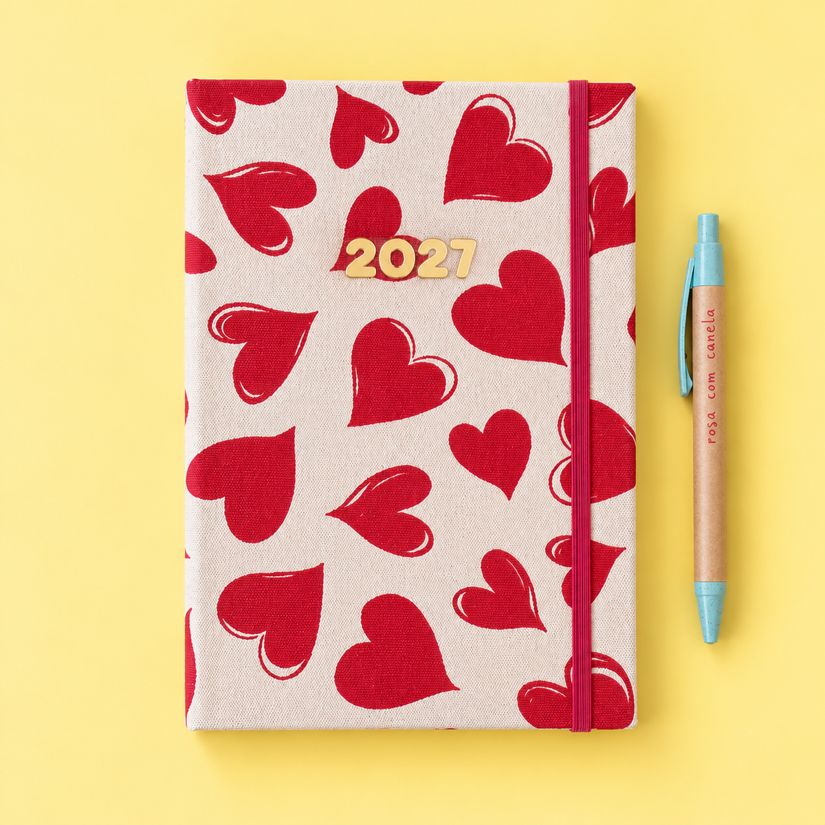PRÉ-VENDA Agenda A5 Diária 2027 Tecido 1031 (Hearts)