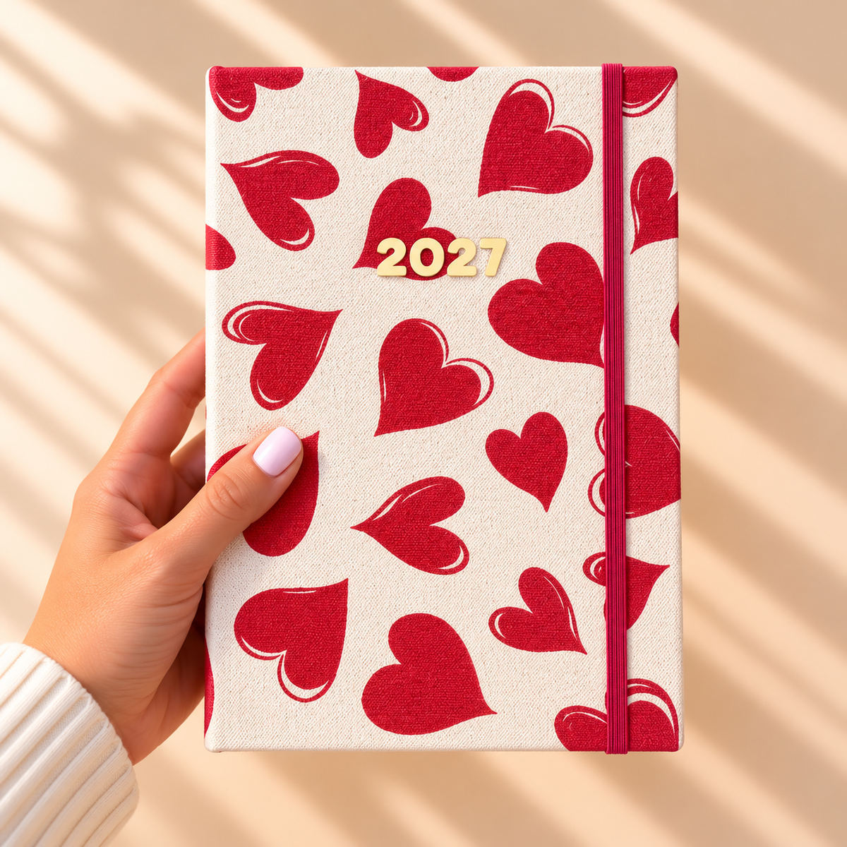 PRÉ-VENDA Agenda A5 Diária 2027 Tecido 1031 (Hearts)