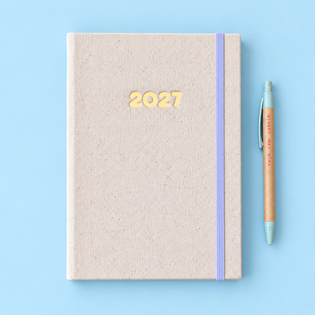 PRÉ-VENDA Agenda A5 Semanal 2027 Tecido 265 (Elástico Azul)
