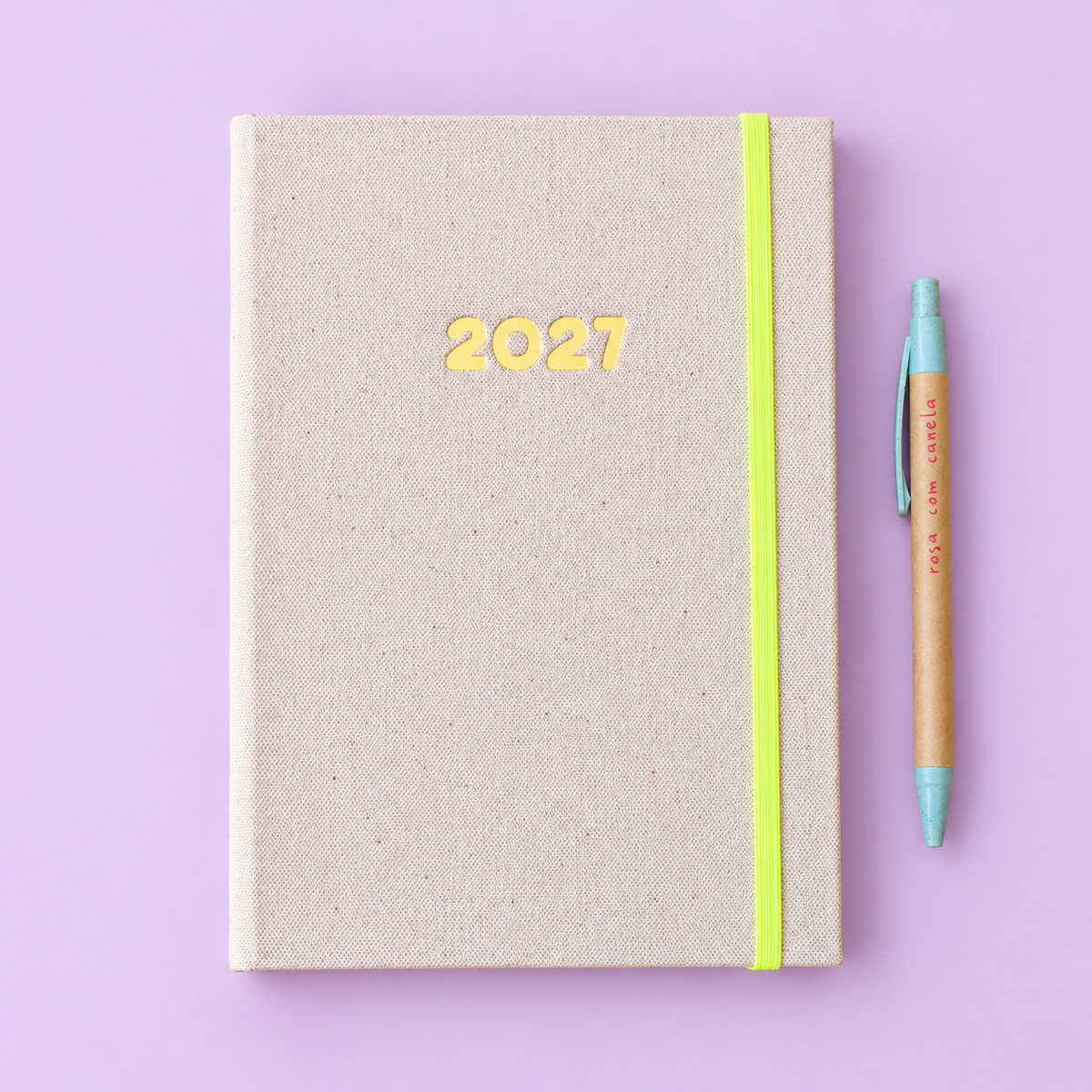 PRÉ-VENDA Agenda A5 Semanal 2027 Tecido 265 (Elástico Neon)
