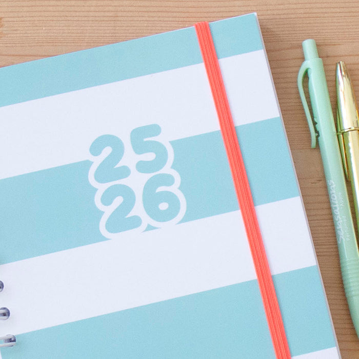 Agenda A5 Semanal 2025/2026 Capa Dura MINT STRIPES