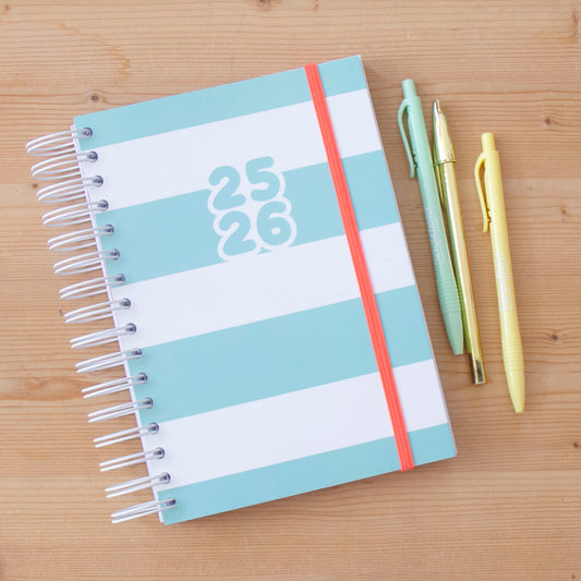 Agenda A5 Semanal 2025/2026 Capa Dura MINT STRIPES
