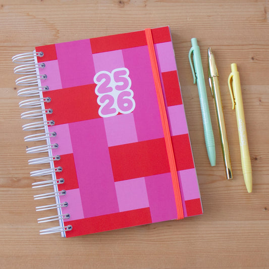 Agenda A5 Semanal 2025/2026 Capa Dura PINK RED