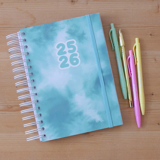 Agenda A5 Semanal 2025/2026 Capa Dura TIE DYE MINT