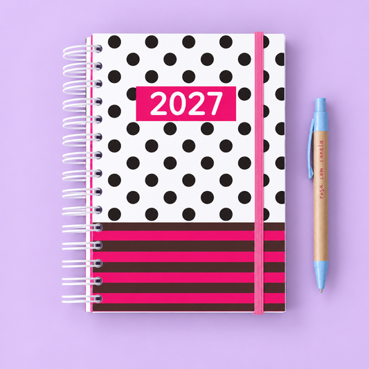 PRÉ-VENDA Agenda A5 Semanal 2027 PINK SAFARI Dots