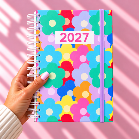 PRÉ-VENDA Agenda A5 Semanal 2027 RAINBOW Flowers