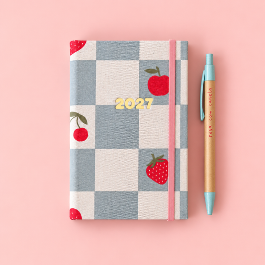 PRÉ-VENDA Agenda A6 Semanal 2027 Tecido 1017 (Cherry)
