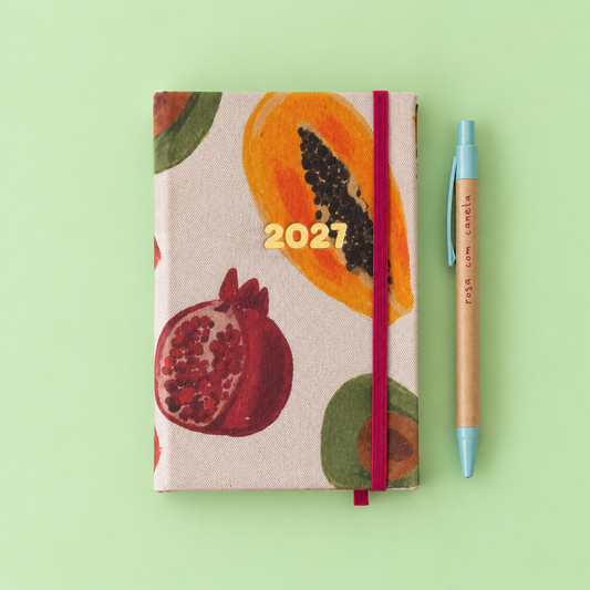 PRÉ-VENDA Agenda A6 Semanal 2027 Tecido 1026 (Fruits)