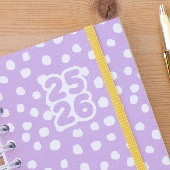 PRÉ-VENDA Agenda A6 Diária 2025/2026 Capa Dura DOTS LAVANDA