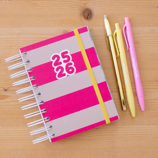 PRÉ-VENDA Agenda A6 Diária 2025/2026 Capa Dura PINK STRIPES