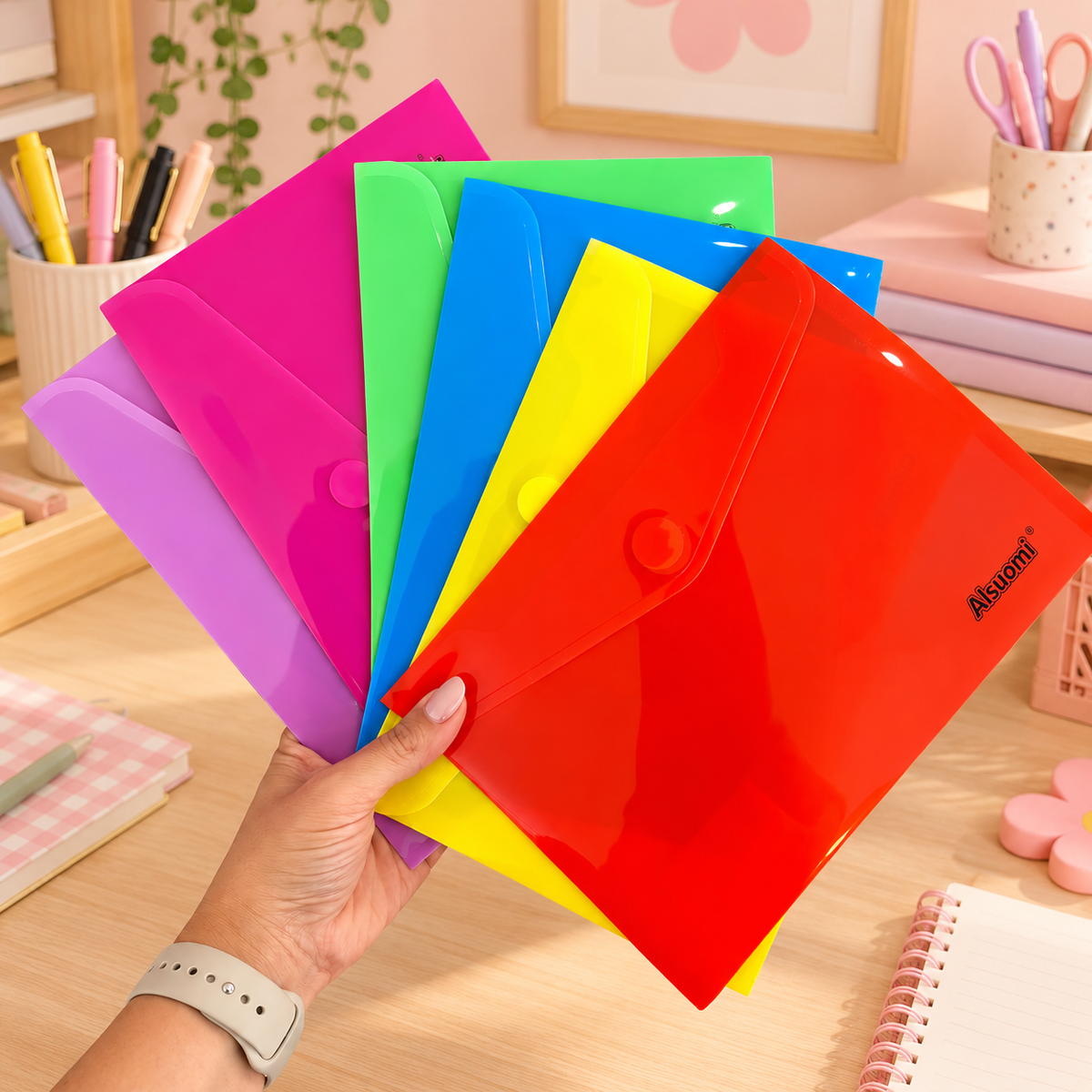 Kit 6 Bolsas Envelope A5 (17 x 24 cm) com velcro Coloridas