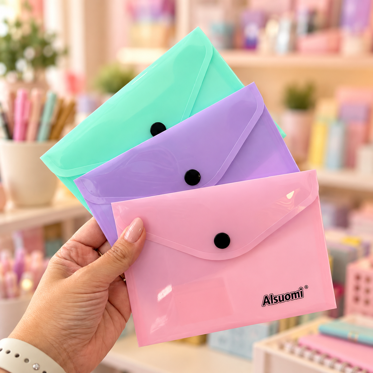 Kit 3 Bolsas Envelope A6 (11,2 x 15,5cm) com mola Pastel